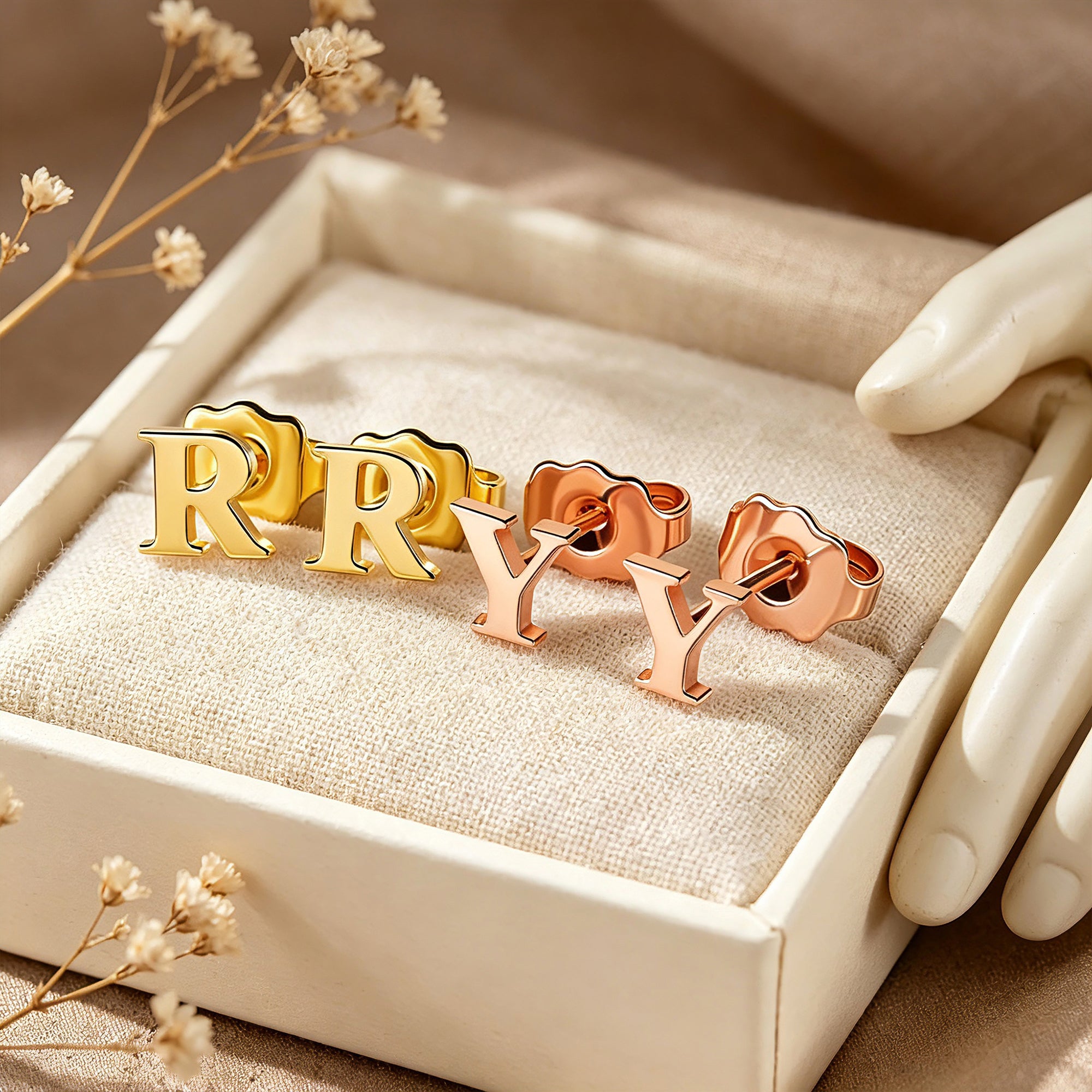 Personalized Initial Letter Stud Earrings for Women – Custom A-Z Alphabet Studs Birthday Gift for Her