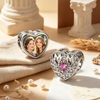Custom Photo Heart Charm – Mom Heart CZ Filigree Bead