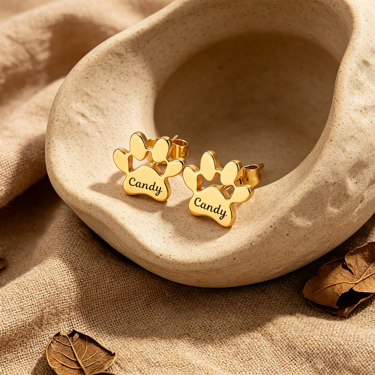 Personalized Paw Print Name Stud Earrings for Women – Custom Pet Name Earrings Gift for Her