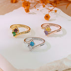 Personalized Birthstone Heart Name Ring for Women – Custom Engraved CZ Jewelry Anniversary Gift for Her