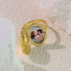Personalized Photo Locket Ring with Name Engraved – Custom Picture Hidden Inside Oval CZ Halo Jewelry Gift for Her