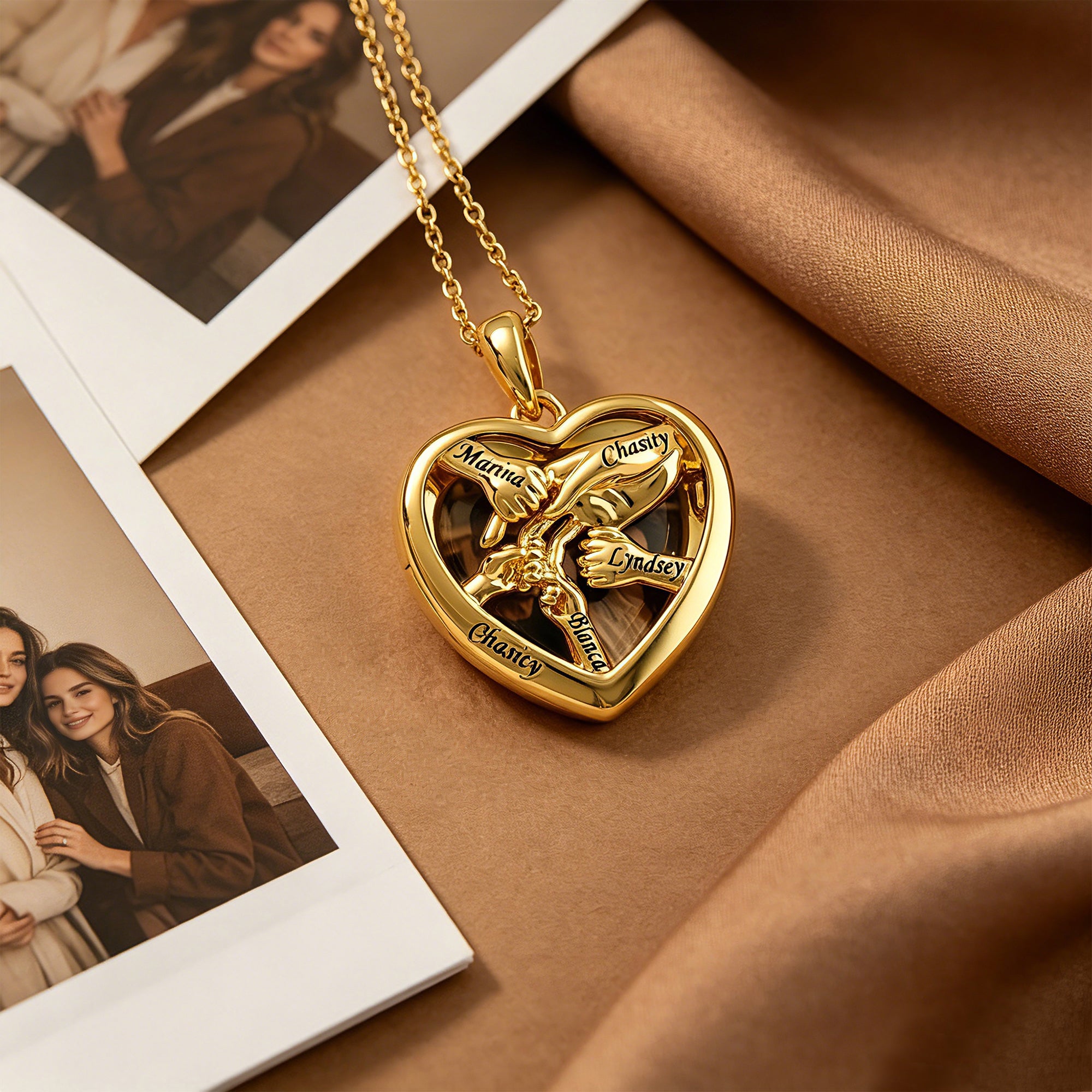 Personalized Heart Photo Locket Necklace for Women – Custom Family Tree Names Engraved Pendant Gift for Her