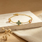 Personalized Four Leaf Clover Heart Birthstone Bracelet for Women – Custom Charm Bracelet Gift for Her