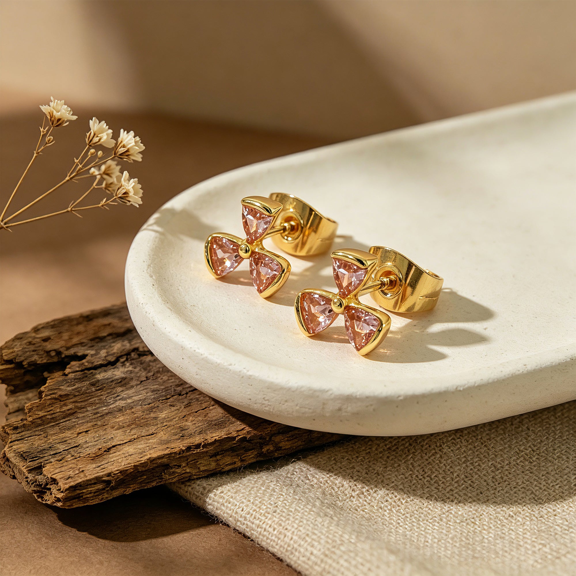 Personalized Birthstone Trillium Stud Earrings for Women – Custom CZ Flower Earrings Gift for Her