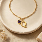 Personalized Initial Necklace with Birthstone Heart Charm – Custom Letter CZ Jewelry Anniversary Gift for Her