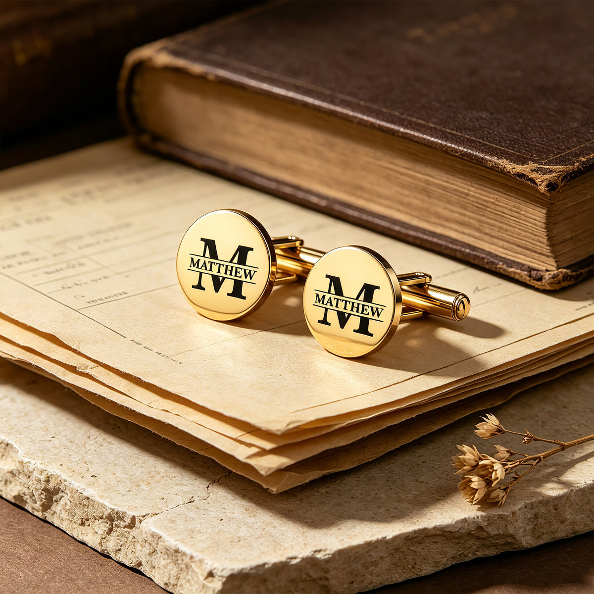 Personalized Round Cufflinks for Men – Custom Name Initial Cufflinks Gift for Him