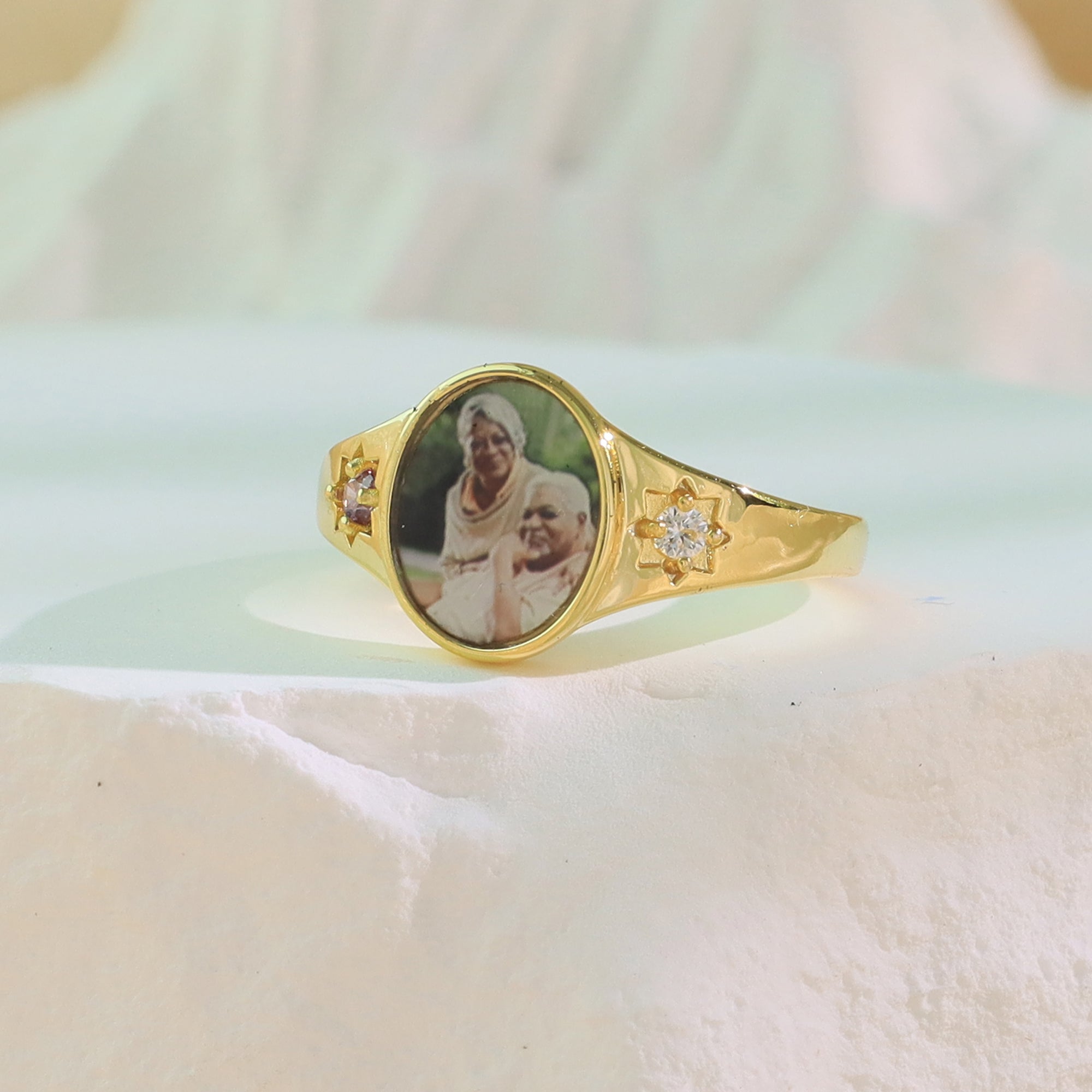 Personalized Photo Birthstone Ring for Women – Custom Picture Star Prong CZ Anniversary Gift for Her