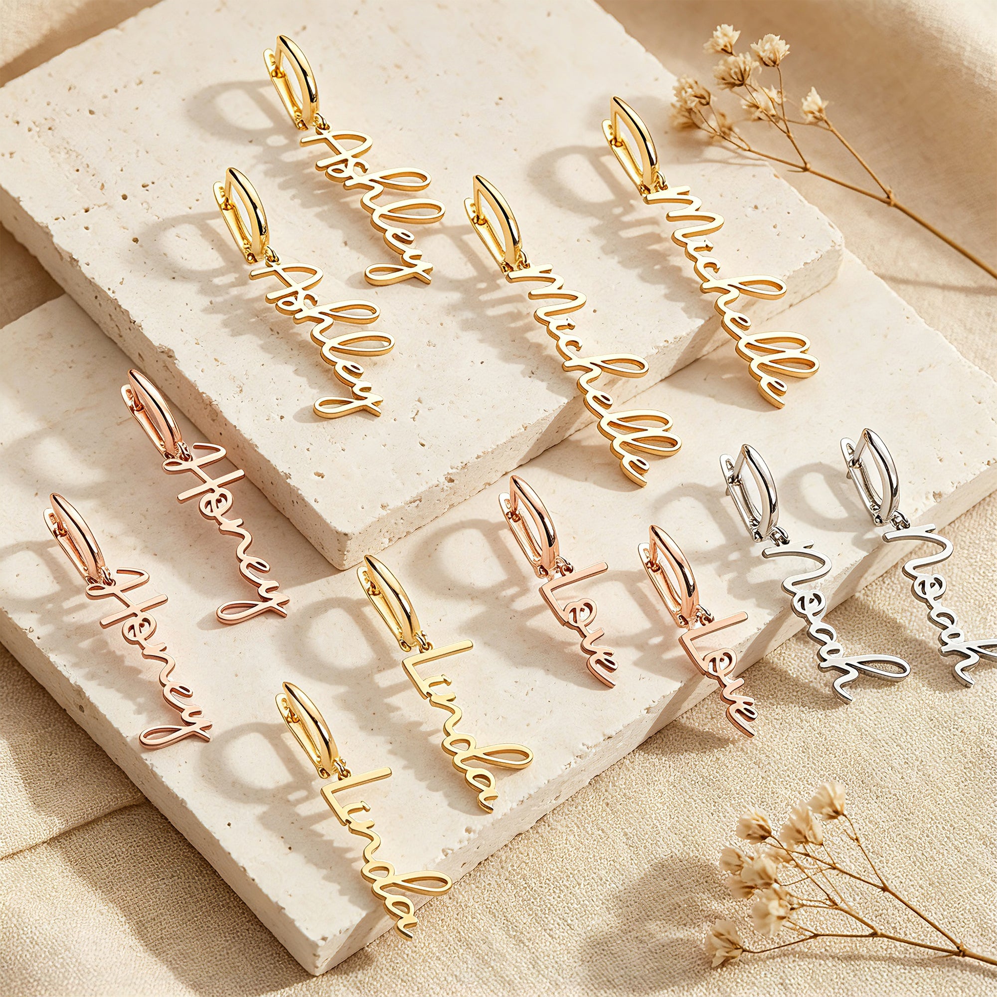 Personalized Name Dangle Earrings for Women – Custom Script Word Earrings Multiple Fonts Birthday Gift for Her