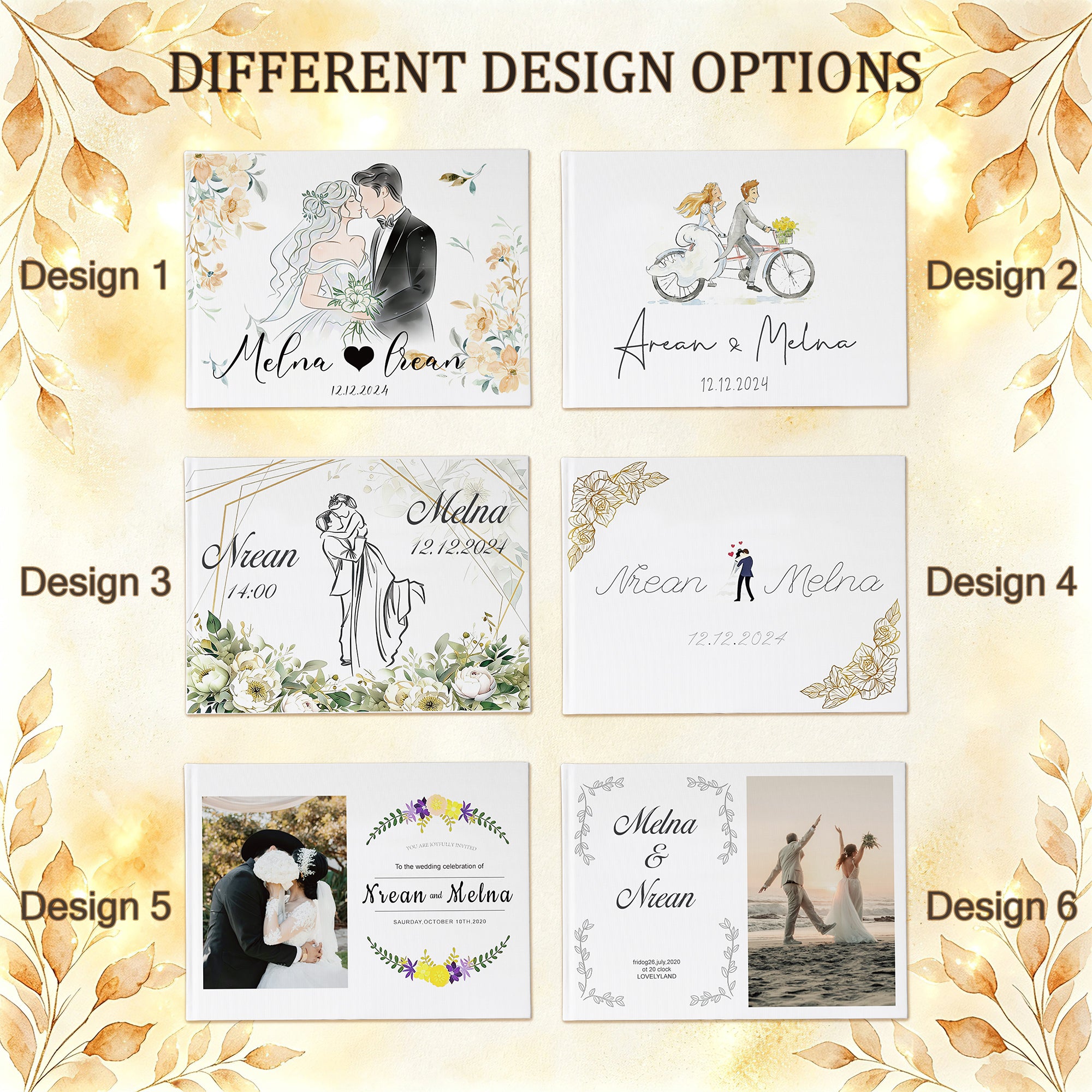 Custom Linen Wedding Guest Book for Couples – UV Printed Photo & Names, 12 Design Options Gift for Couple