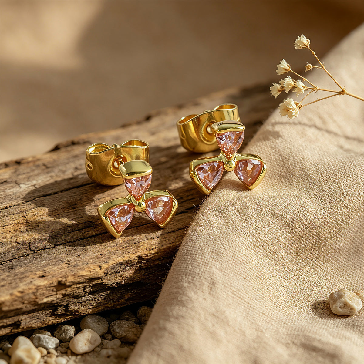 Personalized Birthstone Trillium Stud Earrings for Women – Custom CZ Flower Earrings Gift for Her