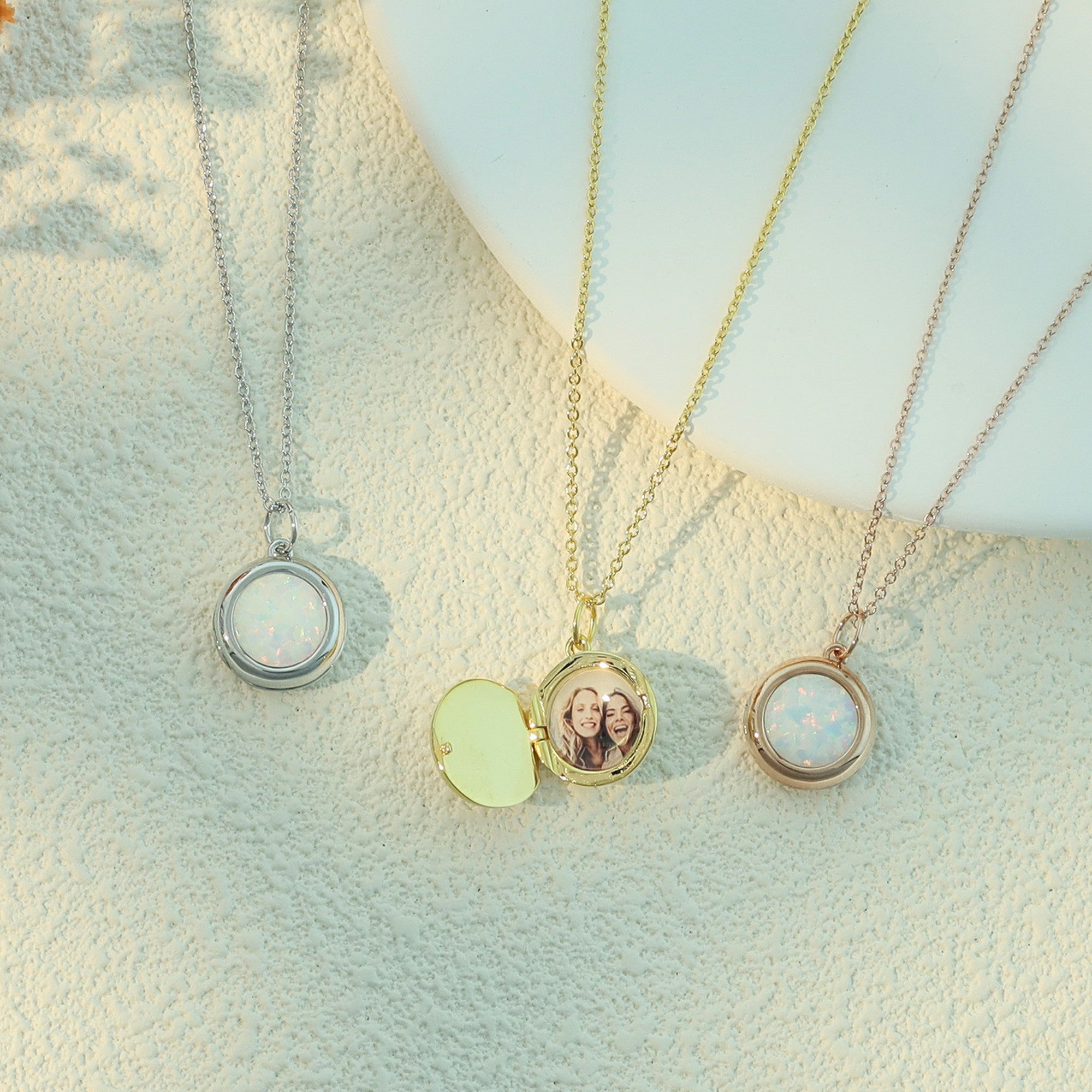 Personalized Photo Locket Necklace for Women – Custom Picture Pendant with Opal Jewelry Gift for Her