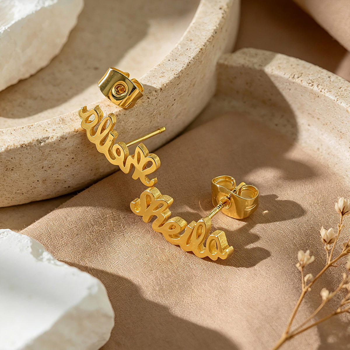 Personalized Name Stud Earrings for Women – Custom Script Word Earrings Birthday Gift for Her