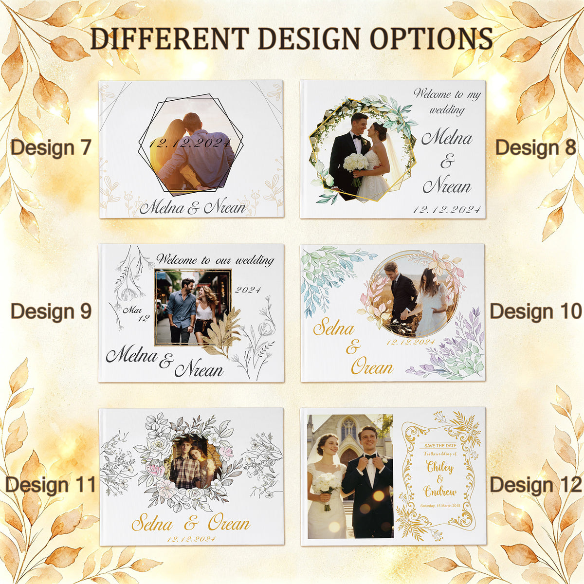 Custom Linen Wedding Guest Book for Couples – UV Printed Photo & Names, 12 Design Options Gift for Couple