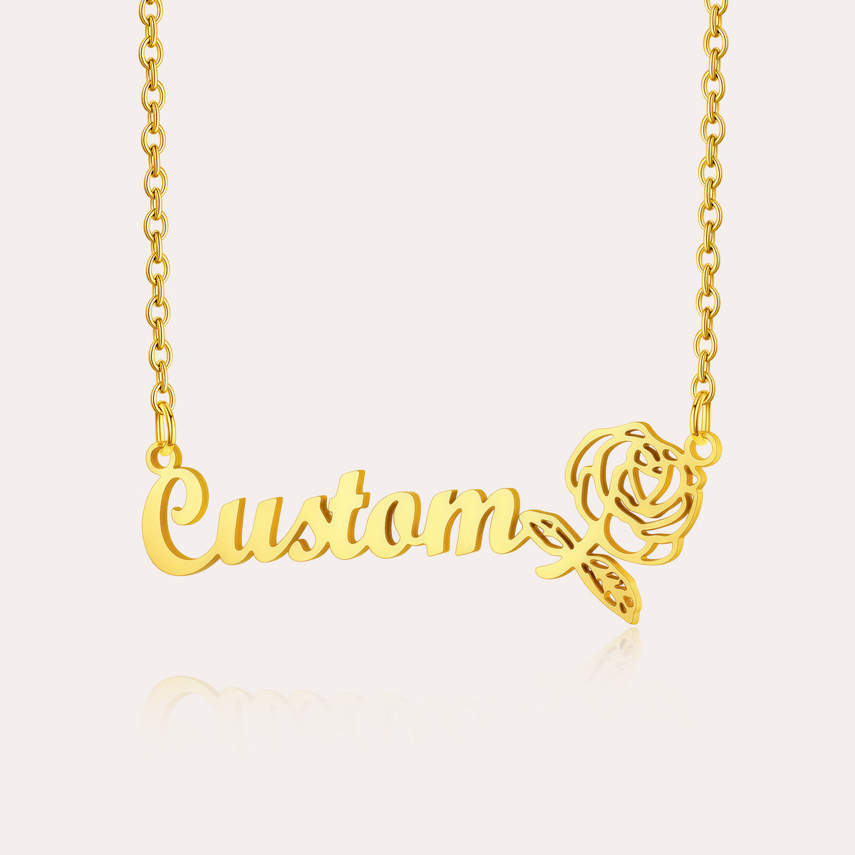 Personalized Birth Flower Name Necklace for Women – Custom Script Nameplate Jewelry Gift for Her
