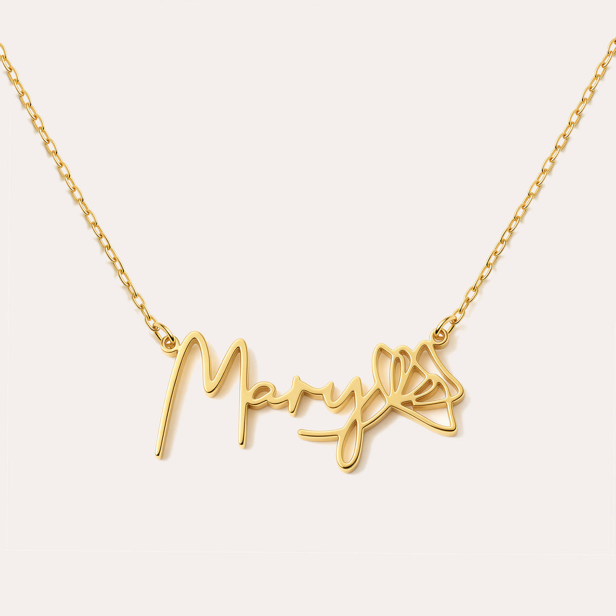 Personalized Birth Flower Script Name Necklace for Women – Custom Nameplate Jewelry Gift for Her