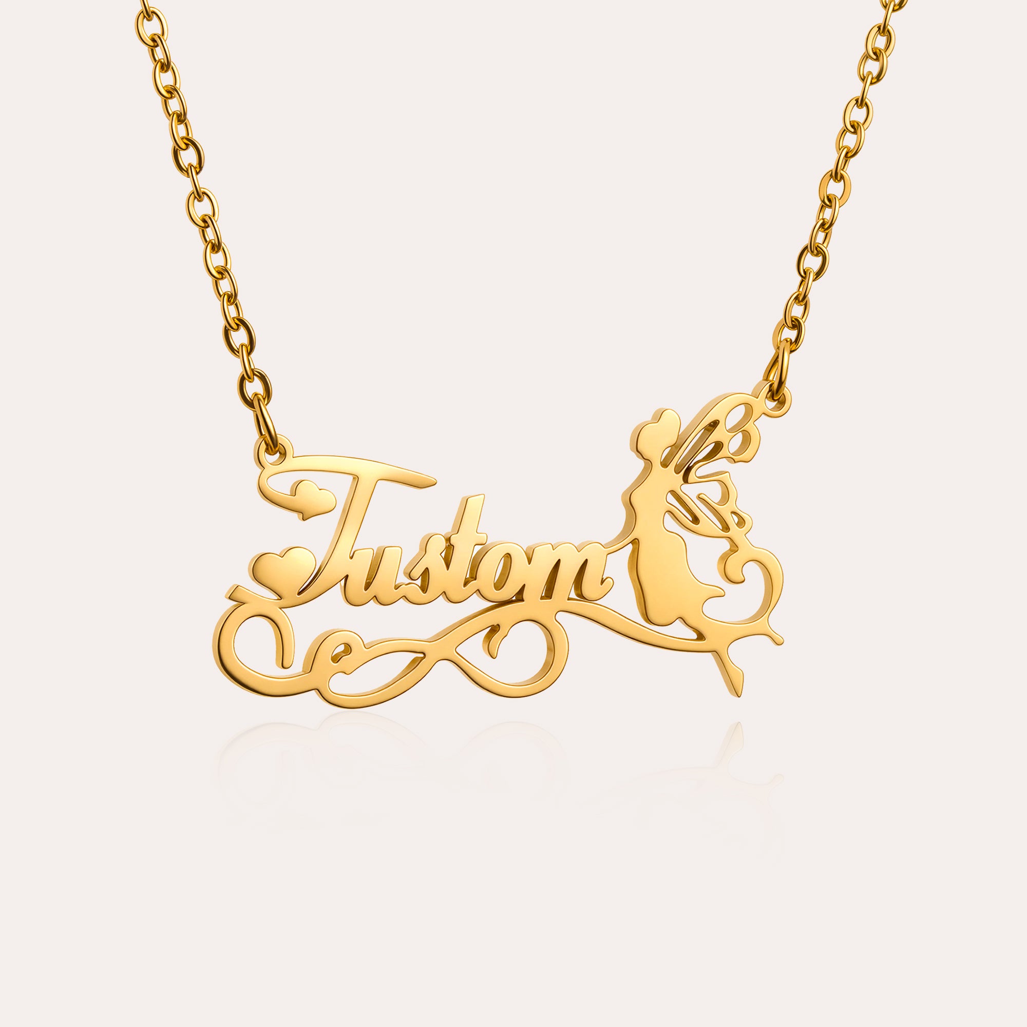 Personalized Fairy Heart Name Necklace for Women – Custom Nameplate Jewelry Gift for Her