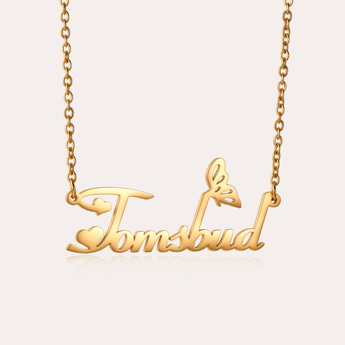 Personalized Butterfly Heart Name Necklace for Women – Custom Script Nameplate Jewelry Gift for Her