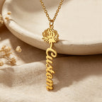 Personalized Birth Flower Name Necklace for Women – Custom Vertical Script Nameplate Gift for Her