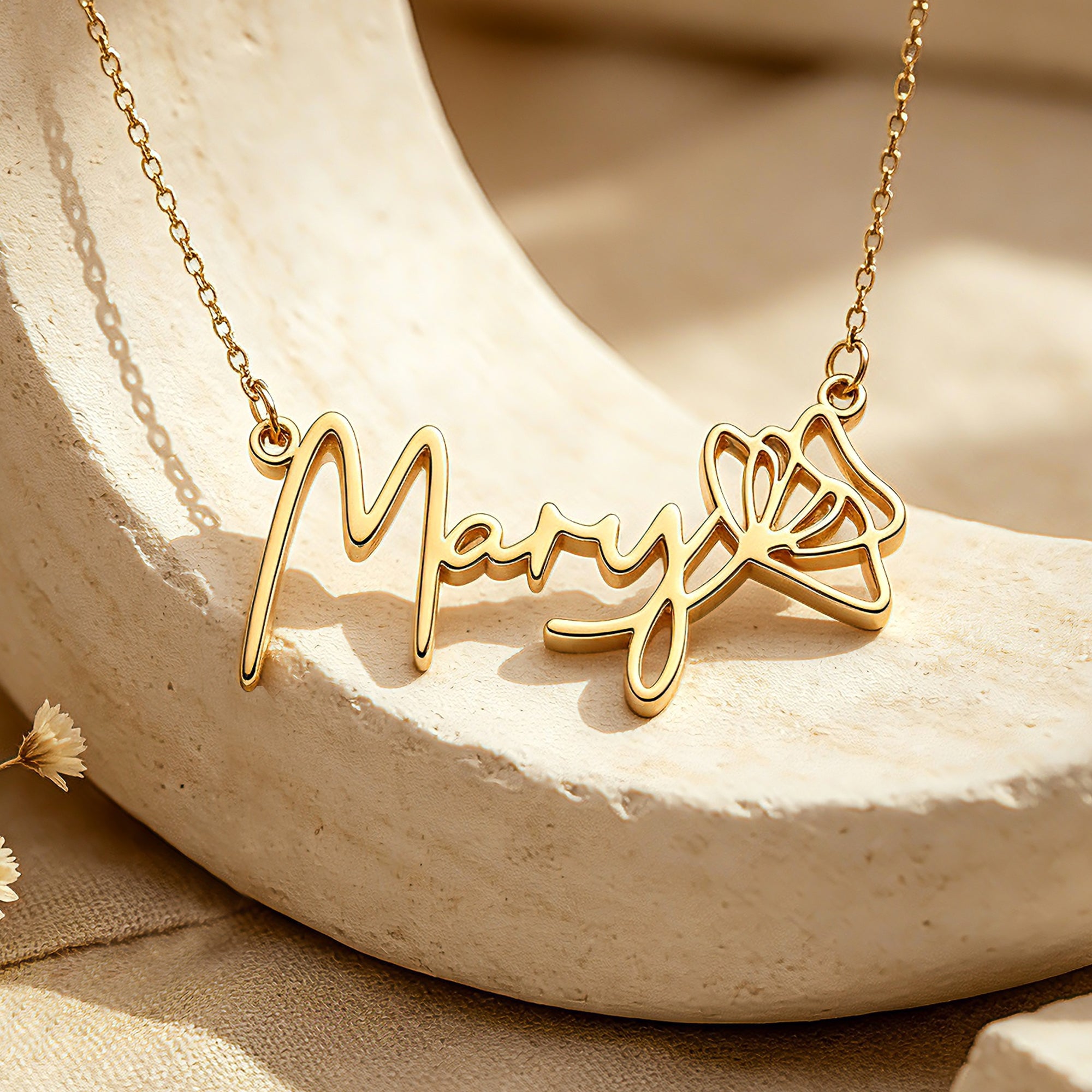 Personalized Birth Flower Script Name Necklace for Women – Custom Nameplate Jewelry Gift for Her