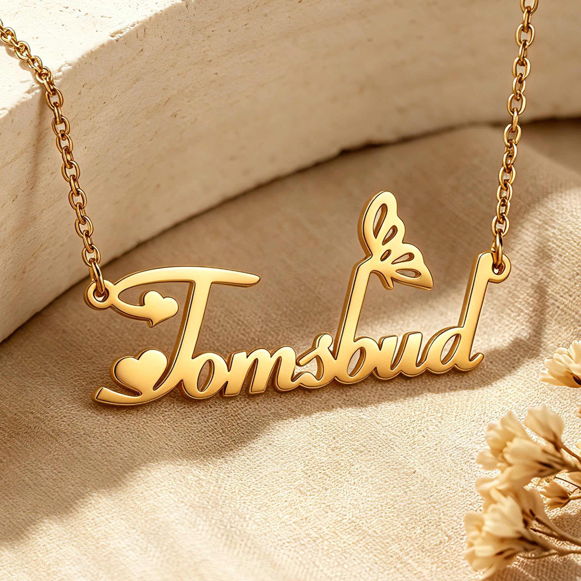 Personalized Butterfly Heart Name Necklace for Women – Custom Script Nameplate Jewelry Gift for Her