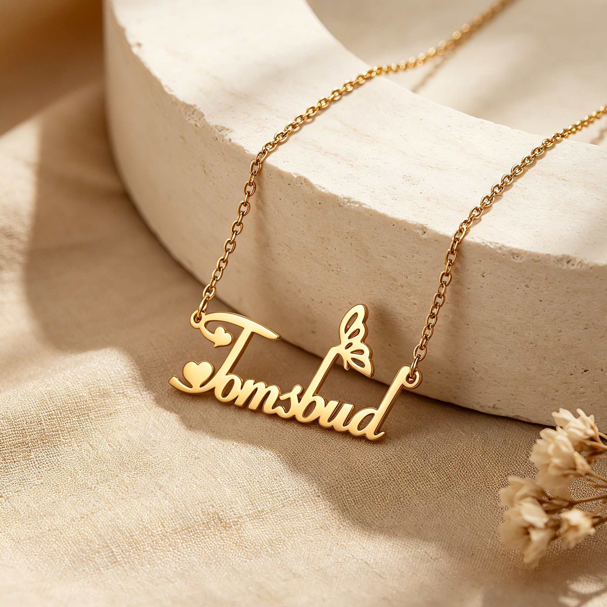 Personalized Butterfly Heart Name Necklace for Women – Custom Script Nameplate Jewelry Gift for Her