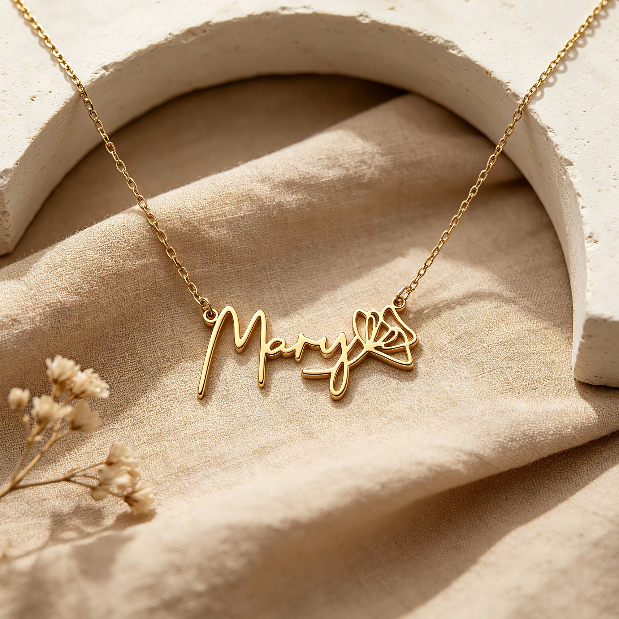 Personalized Birth Flower Script Name Necklace for Women – Custom Nameplate Jewelry Gift for Her