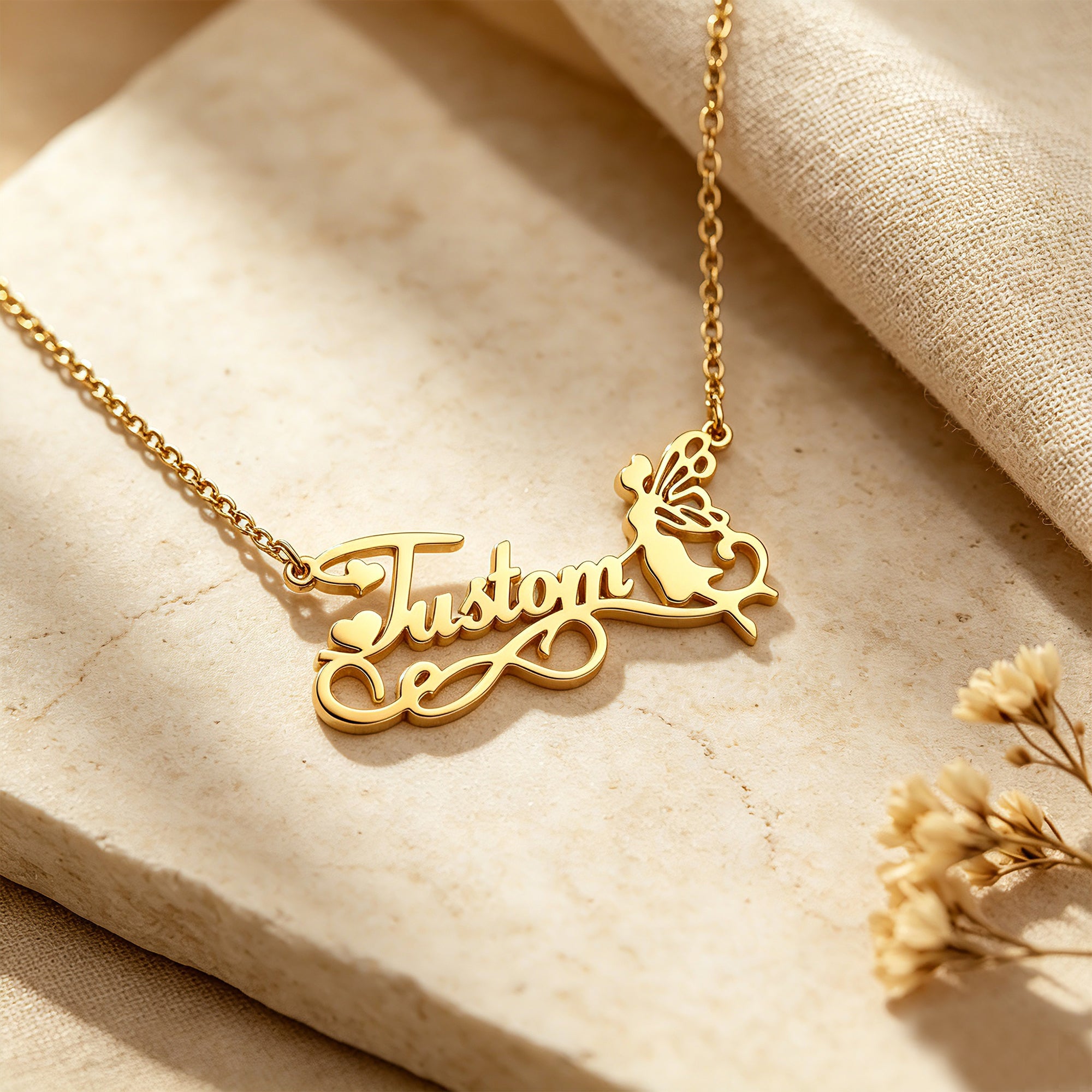 Personalized Fairy Heart Name Necklace for Women – Custom Nameplate Jewelry Gift for Her