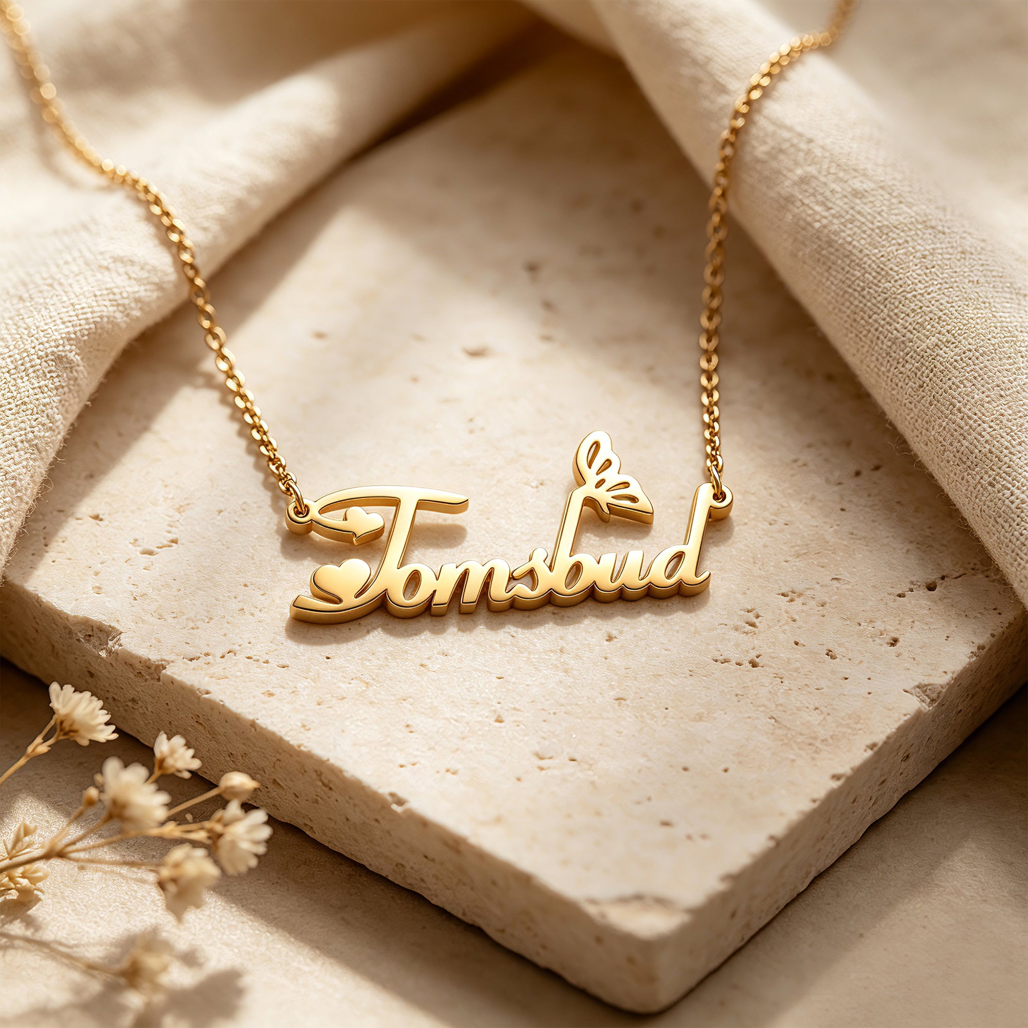 Personalized Butterfly Heart Name Necklace for Women – Custom Script Nameplate Jewelry Gift for Her