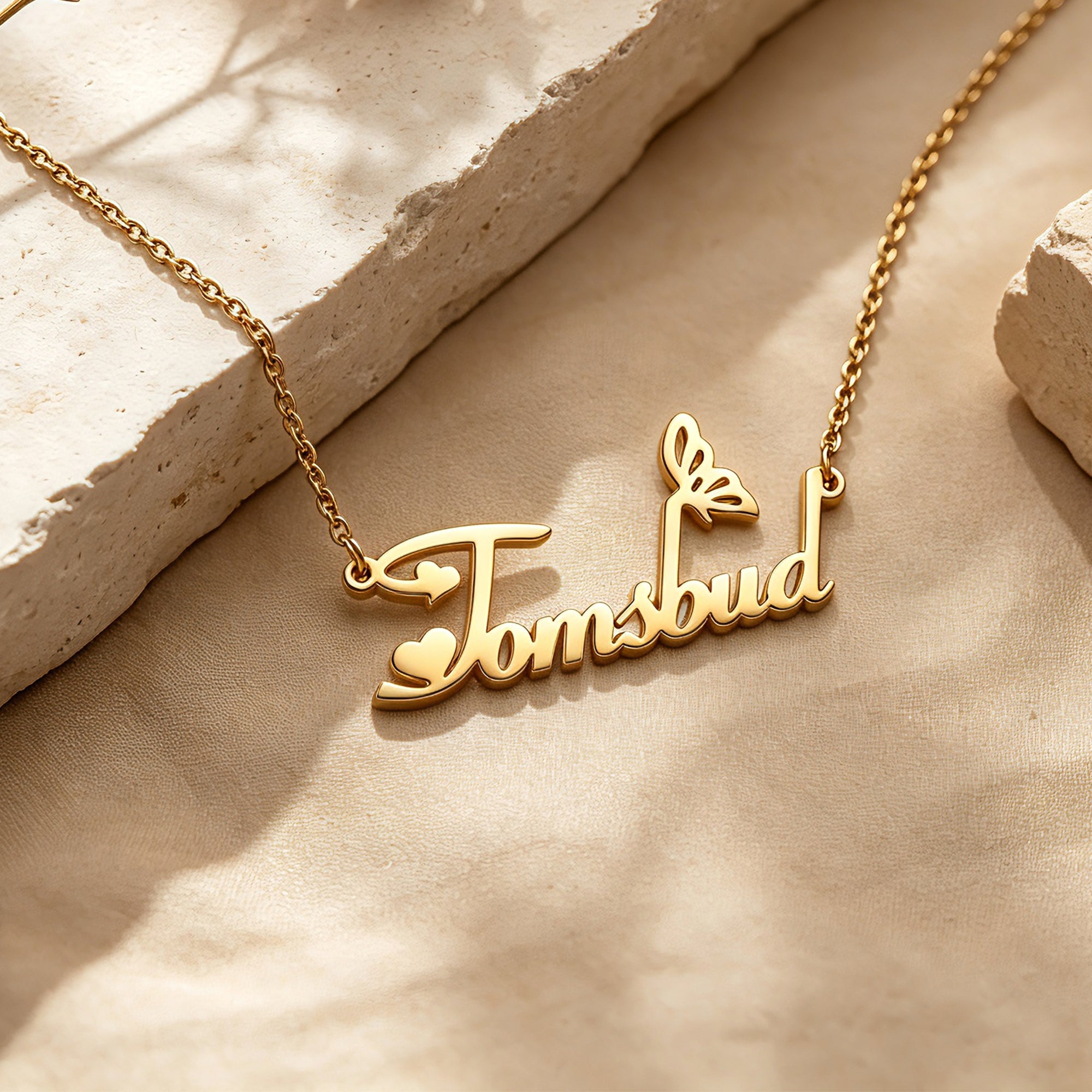 Personalized Butterfly Heart Name Necklace for Women – Custom Script Nameplate Jewelry Gift for Her