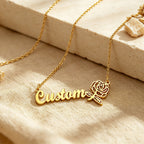 Personalized Birth Flower Name Necklace for Women – Custom Script Nameplate Jewelry Gift for Her