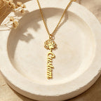 Personalized Birth Flower Name Necklace for Women – Custom Vertical Script Nameplate Gift for Her