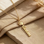 Personalized Birth Flower Name Necklace for Women – Custom Vertical Script Nameplate Gift for Her