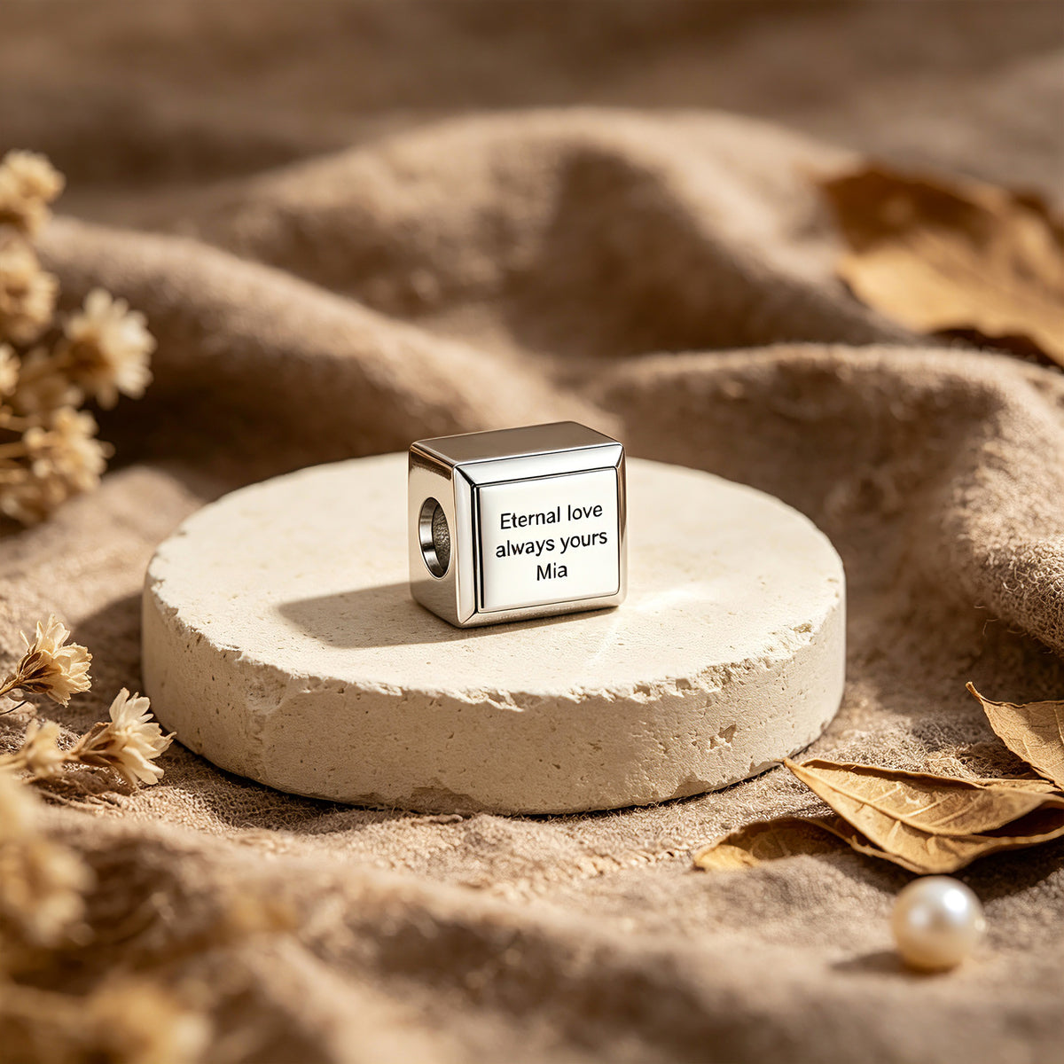 Personalized Photo & Text Rectangle Charm Bead – Custom Memory European Bead for Bracelet Gift for Her