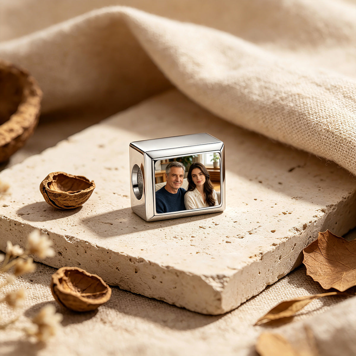 Personalized Photo & Text Rectangle Charm Bead – Custom Memory European Bead for Bracelet Gift for Her