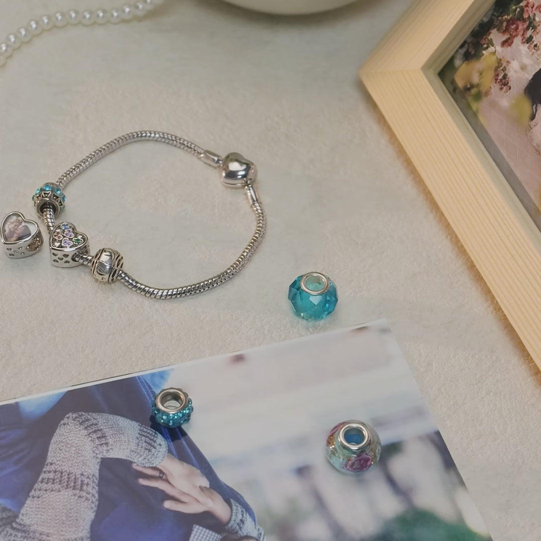 Custom Photo Heart Charm | Sparkling CZ Bead for Pandora Bracelets