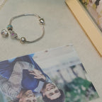 Custom Photo Heart Charm – Purple Teardrop CZ Openwork Bead