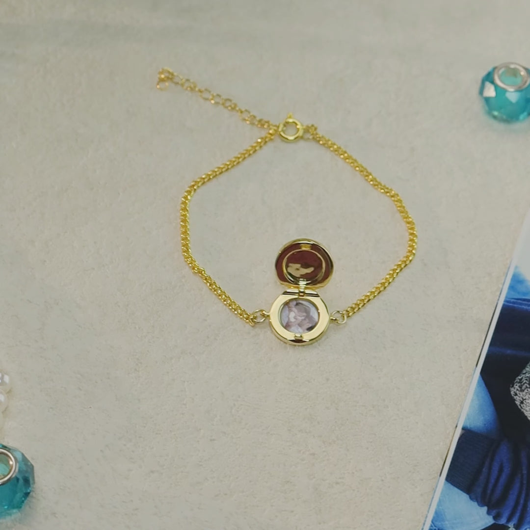 Personalized Photo Locket Bracelet with Birthstone CZ – Custom Picture Bracelet Gift for Her
